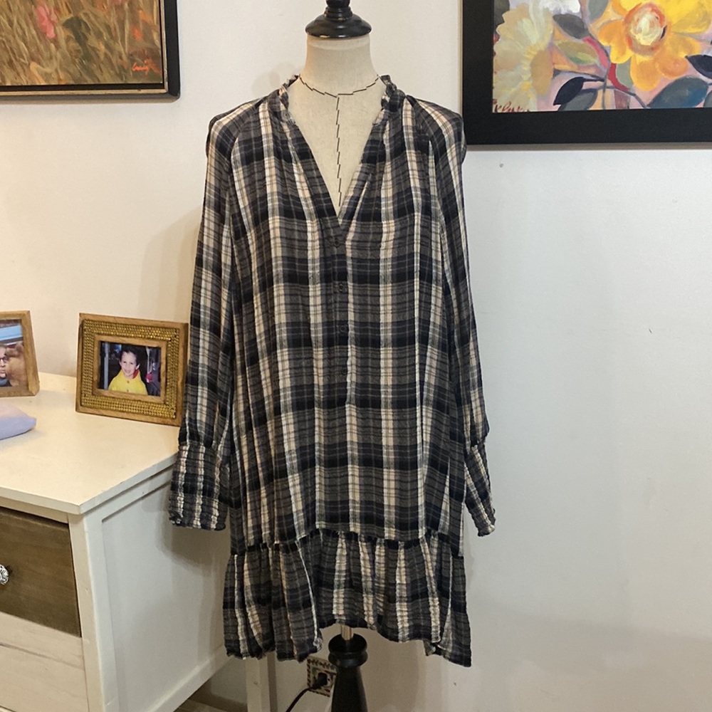 Free People Red Moon Black Plaid Dress - Picture 3 of 7